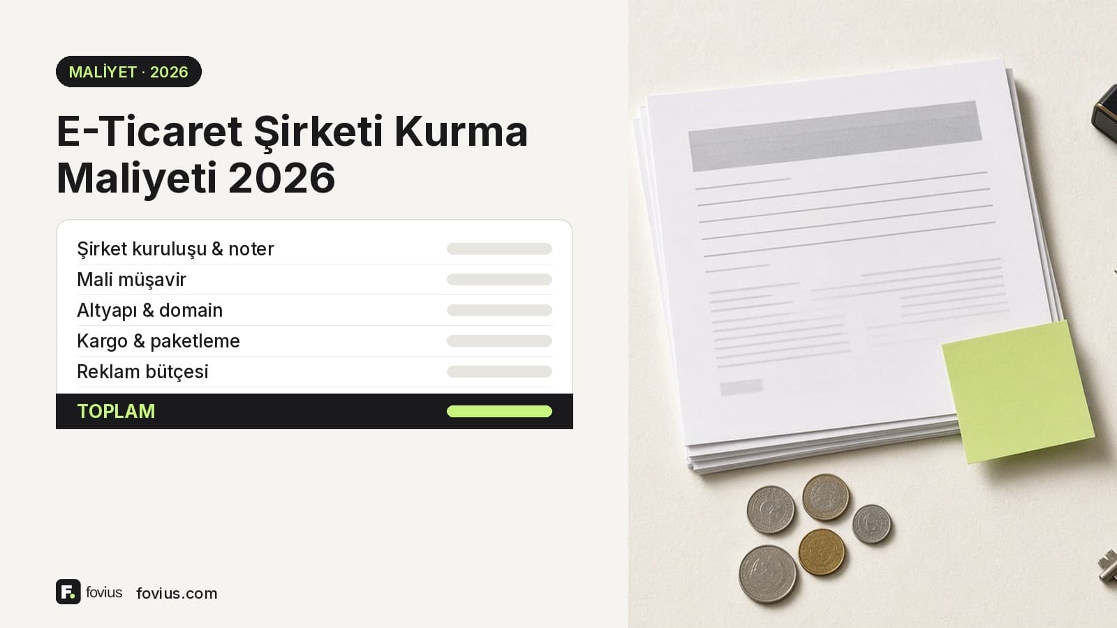 E-ticaret şirketi kurma maliyeti 2026: kuruluş, müşavir, altyapı, kargo ve reklam kalemleri
