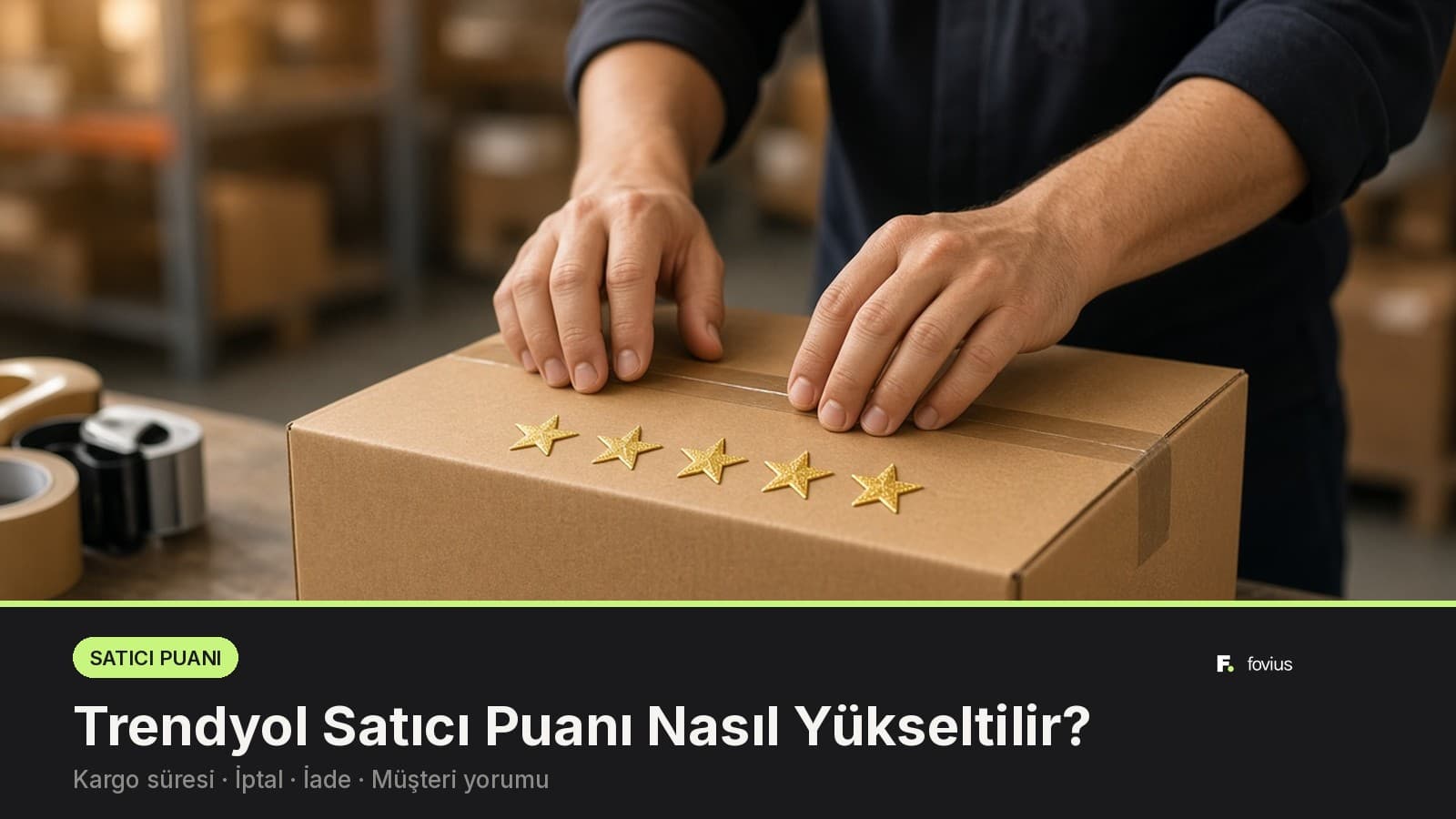 Trendyol satıcı puanı: beş yıldızlı, özenle paketlenmiş koli