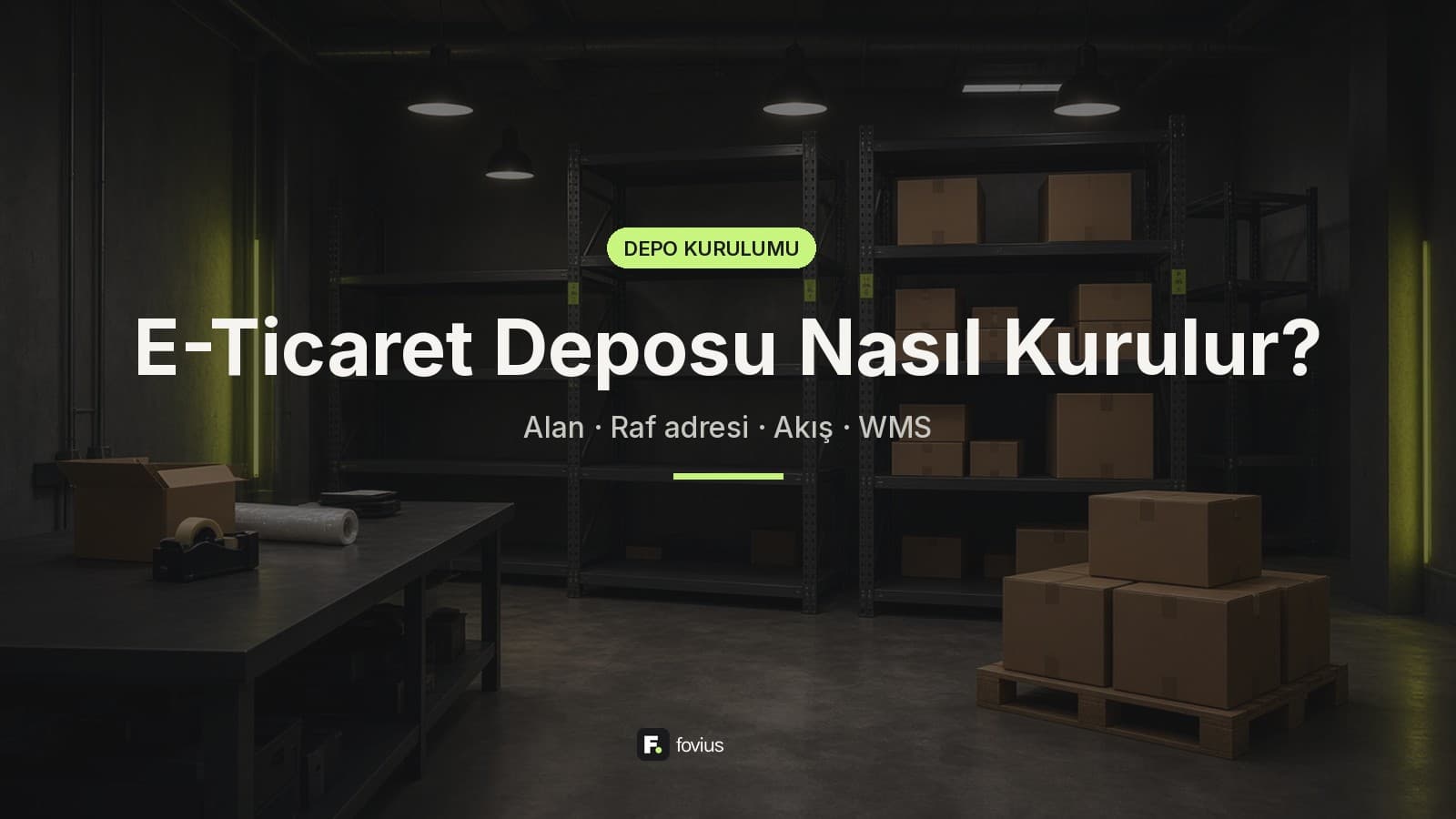 Kurulum aşamasında raflar, paketleme masası, palet