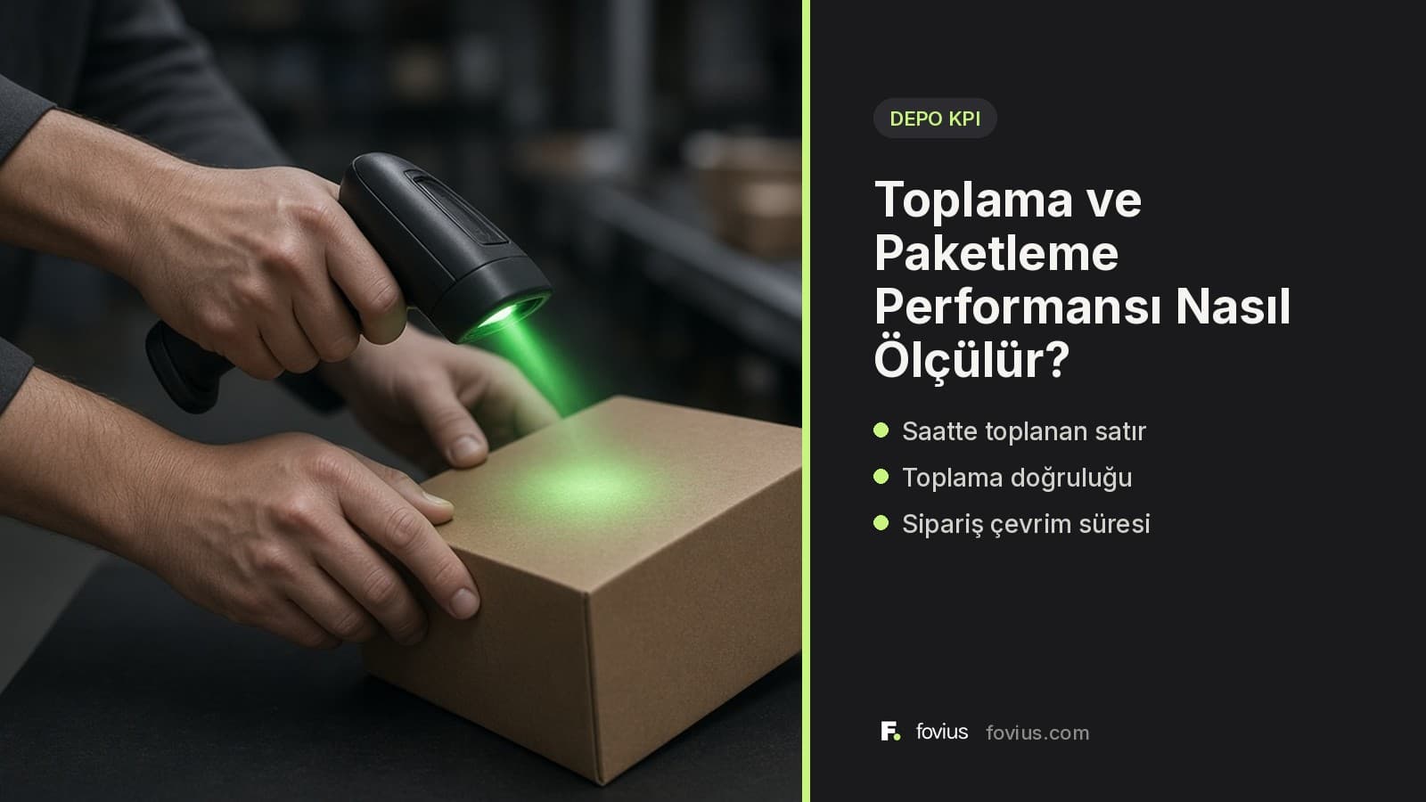 Barkod okuyucuyla koli okutan eller, kronometre, konveyör